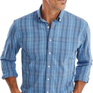 Johnnie O Shirt Mens Large Blue White Button Down Gingham Prep Formance